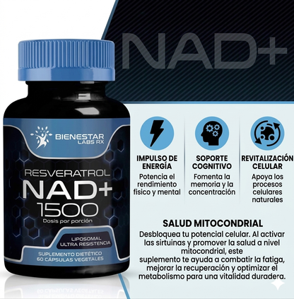 Suplemento liposomal NAD+ con resveratrol