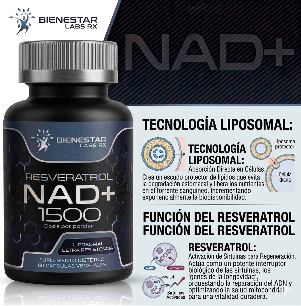 Suplemento liposomal NAD+ con resveratrol